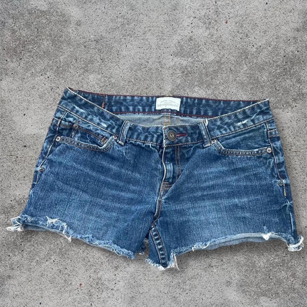 Vintage‎ Y2K 2000s Aeropostale Blue Denim Short Shorts 9/10 Hailey Flare Cutoff